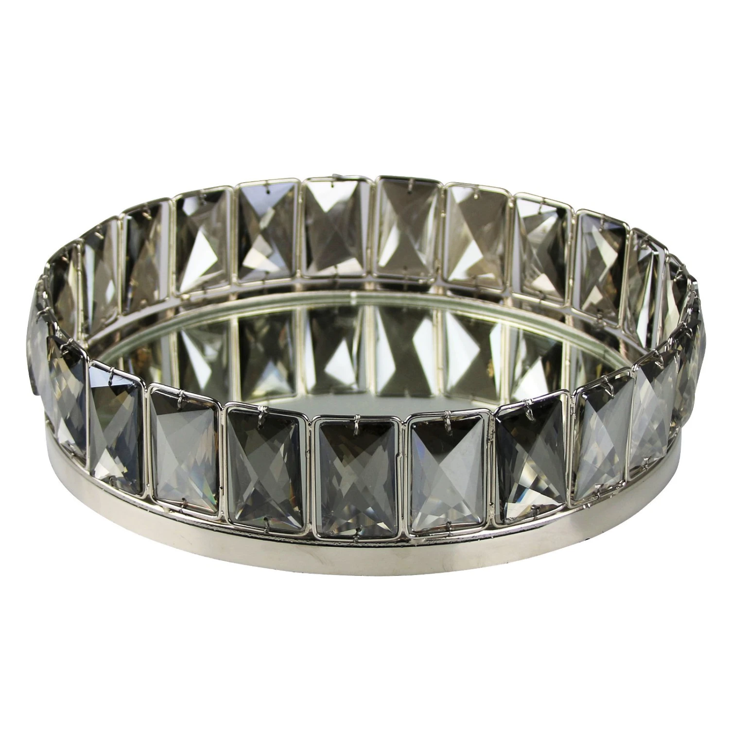 Tablett Mit Kristallen, Smoke, Vernickeltes Eisen 1 Tablett Mit Kristallen, Smoke, Vernickeltes Eisen