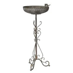 Vogeltränke, Schale Auf Fuß, Eisen, 30 X 33 X 75 Cm, Graubraun