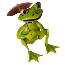 Metall-Frosch Mit Regenschirm, 22 X 22 X 18 Cm
