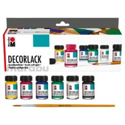Decorlack Starterset, 1 Pinsel, 6x Decorlack Acryl á 15ml