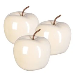 Dekoapfel PEARL, 3er-Set, Keramik, Creme, 12 X 9,5 Cm