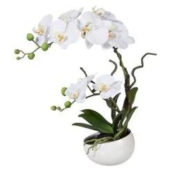 Kunstblume Orchidee Phalaenopsis Weiß, In Der Keramikschale, 42 Cm Hoch