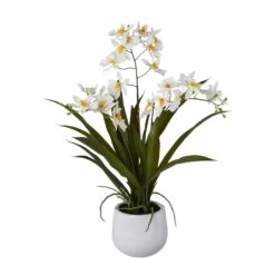 Kunstpflanze Gambia-Orchidee, Weiß, Topf-Ø 12 Cm, Höhe Ca. 50 Cm