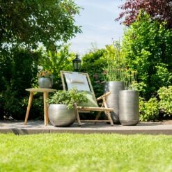 Pflanzgefäß 'Rowen', Silber, Ø 47 X H 82 Cm -Gartengeschäft 3210801614 3210801615 3210801617 3210801618 3210801635 3210801636 3210801637 3210801638 Pflanzgefaess Rowen silber 2 114961