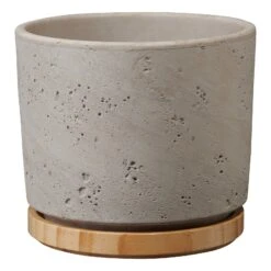 Übertopf Paros Deluxe, Keramik & Holz, Hellgrau, 19 Cm