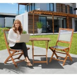 Balkonset „Balkonien“ Aus Akazienholz, 3-teilig, Silbergrau -Gartengeschäft 3910201594 Balkonien 63458