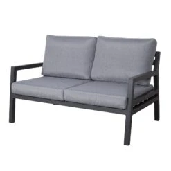 4-teilige Lounge-Gruppe 'Piazza', Tisch Mit Glasplatte, Inklusive Auflagen -Gartengeschäft 3910302532 Alu Loungergruppe Piazza 4tlg schwarz inkl Kissen grau Tisch mit Glasplatte3 74482