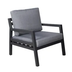 4-teilige Lounge-Gruppe 'Piazza', Tisch Mit Glasplatte, Inklusive Auflagen -Gartengeschäft 3910302532 Alu Loungergruppe Piazza 4tlg schwarz inkl Kissen grau Tisch mit Glasplatte4 74481