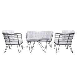 4-teilige Lounge-Gruppe 'Bella', Schwarz, Inklusive Auflagen -Gartengeschäft 3910302533 Alu Loungergruppe Bella 4tlg schwarz inkl Kissen hellgrau 74488