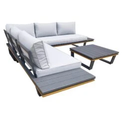 Alu-Eckloungegruppe 'Cahors' Inkl. Kissen, 4tlg., Anthrazit -Gartengeschäft 3910302722 Alu Eckloungegruppe Cahors 4tlg anthrazit Holzoptik inkl Kissen grau 2 121754