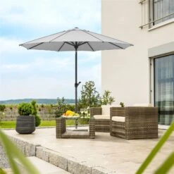 Schneider Sonnenschirm 'Adria', Ø 300 Cm -Gartengeschäft 3910503171 Sonnenschirm Adria silbergrau 6 91677