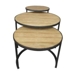 Beistelltisch 'Nestling', Schwarz, Natur -Gartengeschäft 3910801532 Beistelltisch Nestling 3er Set Stahlgestell Belattung FSC Akazie 4 102344