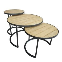 Beistelltisch 'Nestling', Schwarz, Natur -Gartengeschäft 3910801532 Beistelltisch Nestling 3er Set Stahlgestell Belattung FSC Akazie 5 102345