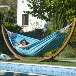 LA SIESTA Hängematte 'Modesta', Azure, Doppel - L 350 X B 160 Cm -Gartengeschäft 3940200337 Doppel Haengematte Modesta Azure Bio Baumwolle 3 106111