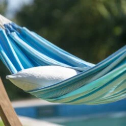 LA SIESTA Hängematte 'Modesta', Azure, Doppel - L 350 X B 160 Cm -Gartengeschäft 3940200337 Doppel Haengematte Modesta Azure Bio Baumwolle 4 106112