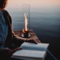 Tischfeuer SPIN 120, Höfats, Silber, Höhe 54 Cm -Gartengeschäft 3990100075 SPIN Tischfeuer Glasrohr 12cm rund 54cm Hoehe montiert3 73499