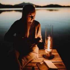 Tischfeuer SPIN 120, Höfats, Silber, Höhe 54 Cm -Gartengeschäft 3990100075 SPIN Tischfeuer Glasrohr 12cm rund 54cm Hoehe montiert9 73494